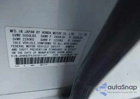 2010 Acura Rl 3.7 from USA, damaged, VIN JH4KB2F63AC001197
